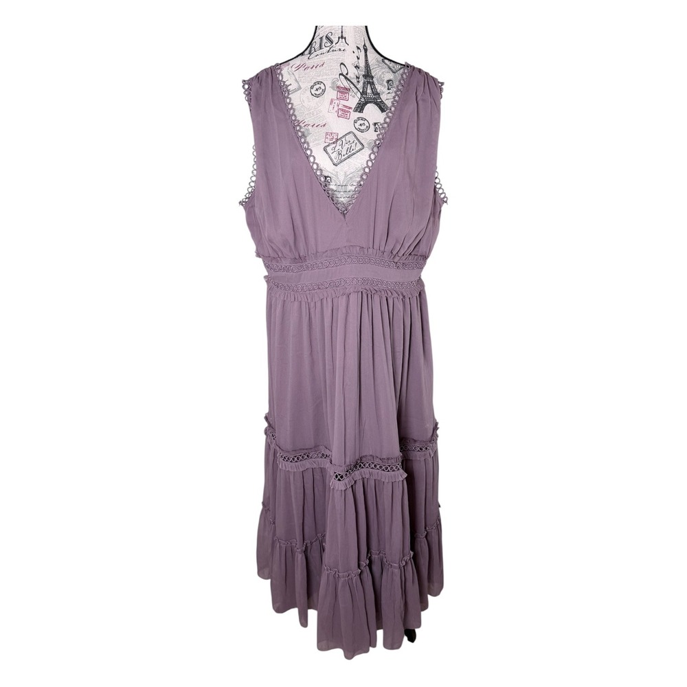 ASOS Design Tiered Midi Dress Women's 18W Mauve Crochet Boho